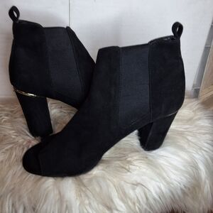 White House Black Market Black Suede Open Toe Heeled Ankle Boots 8.5